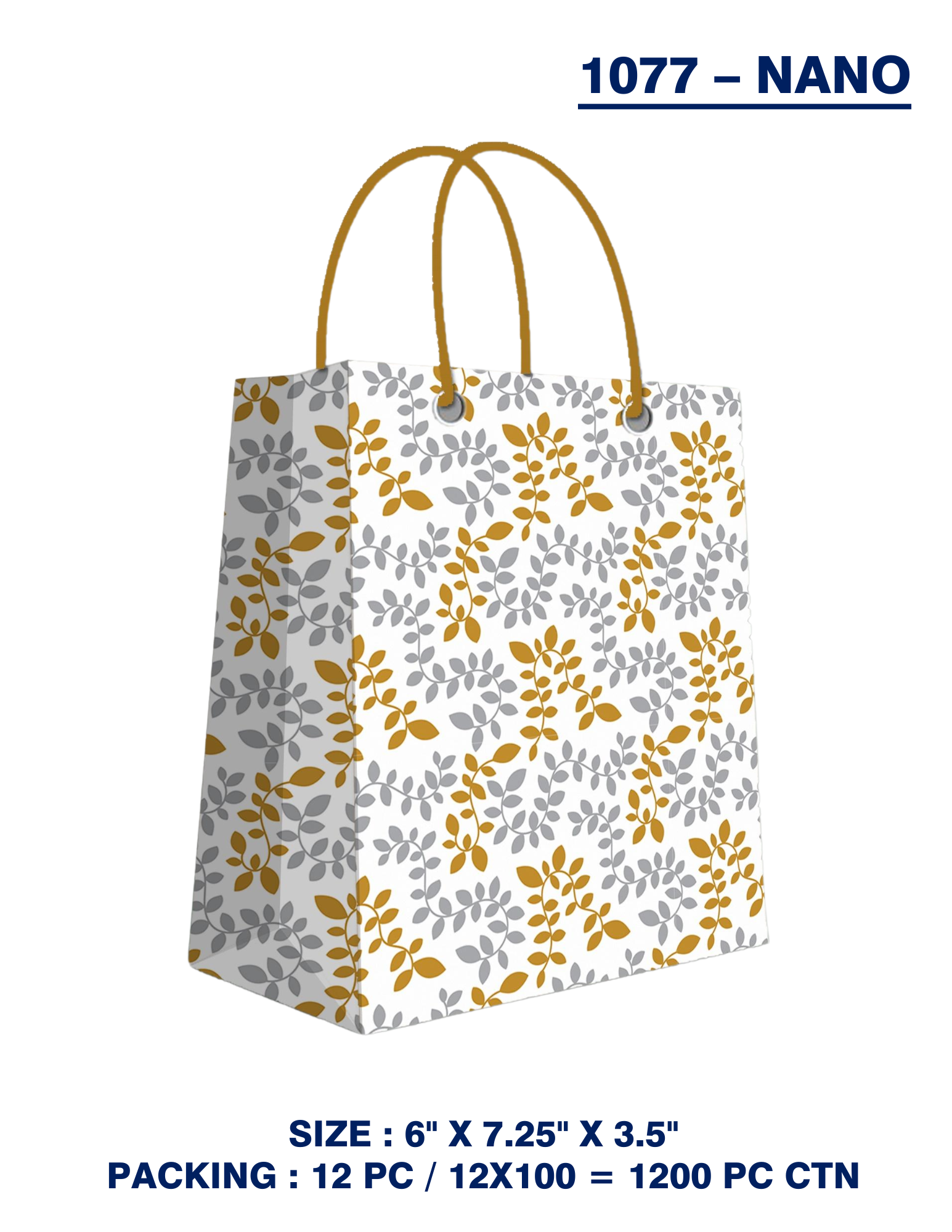 Stylish Gold and Silver Leaf Pattern Gift Bag – 1077-Nano