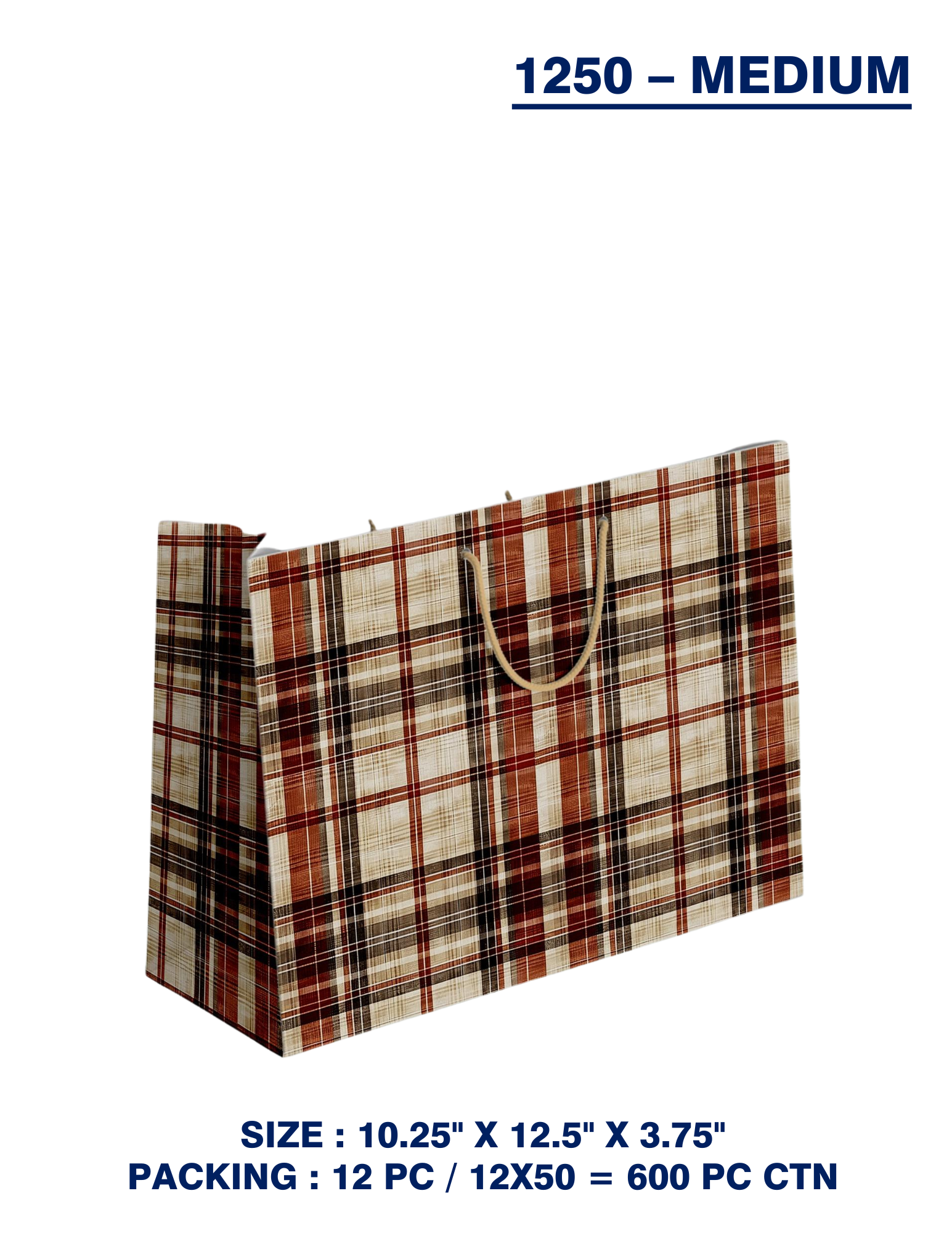 Classic Brown Plaid Gift Bag with Handles – 1250 - Medium