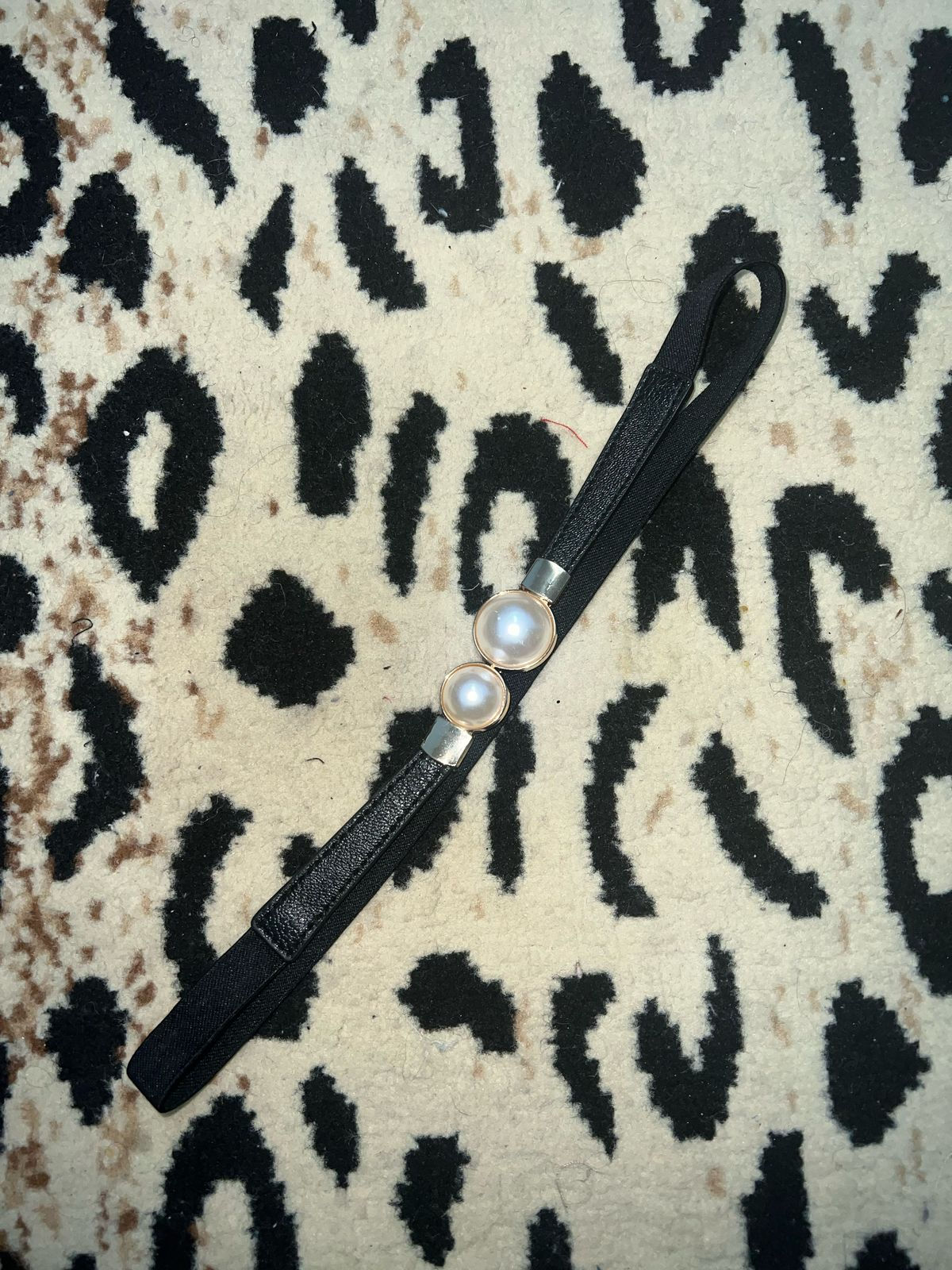 Elegant Black Belt with Silver Pearl Accents