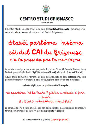 Staséi parlóma ‘nsèma cói dal CAI da Grignasc