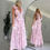 Thumbnail: Summer Vacation Sexy Print Long Dress Deep V-Neck Backless Slim Fit Ruffled Flor