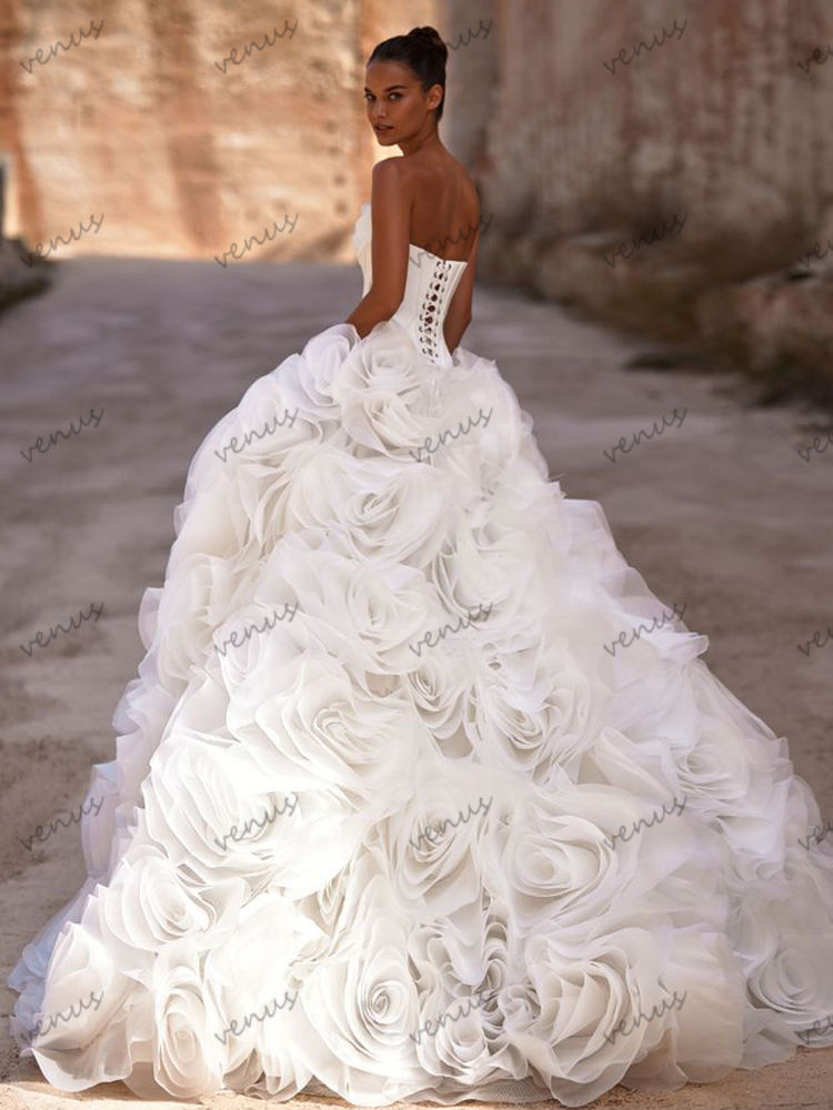 Glamorous Wedding Dresses A Line Satin Bridal Gowns Tulle Tiered Robes Elegant P