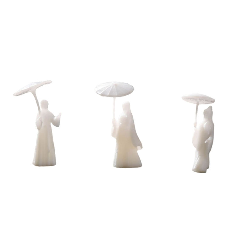 Culturally Umbrella Girls Figurines Set of 3 Chinese Ancient Resins Miniature Or