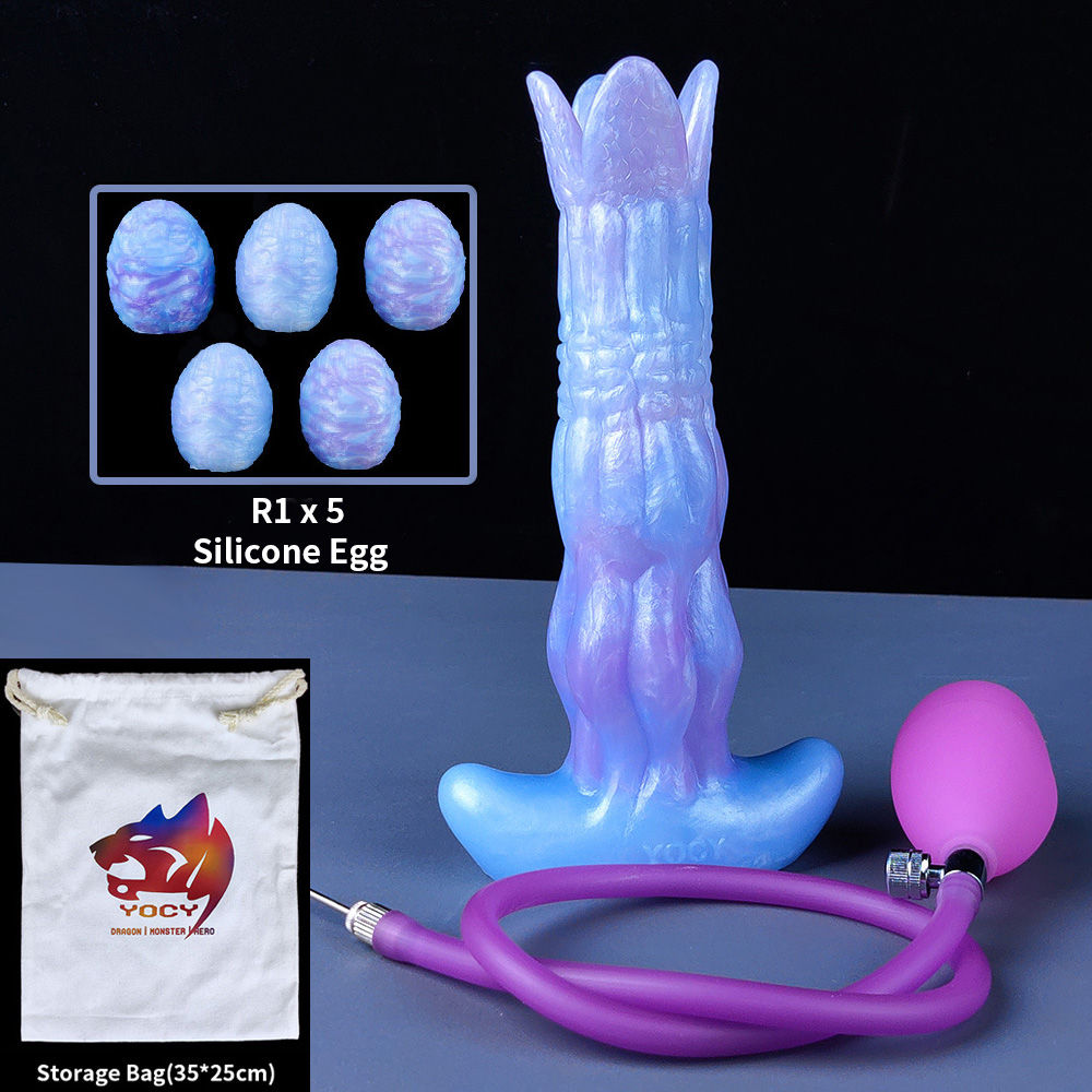 Ovipositor Dildo Pneumatic Monster Dildo with 5 Eggs, 8.1inch Silicone Anal Dild