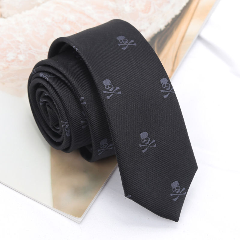 New Slim Skull Ties for Men Women Classic Polyester Black Neckties Fashion Man T