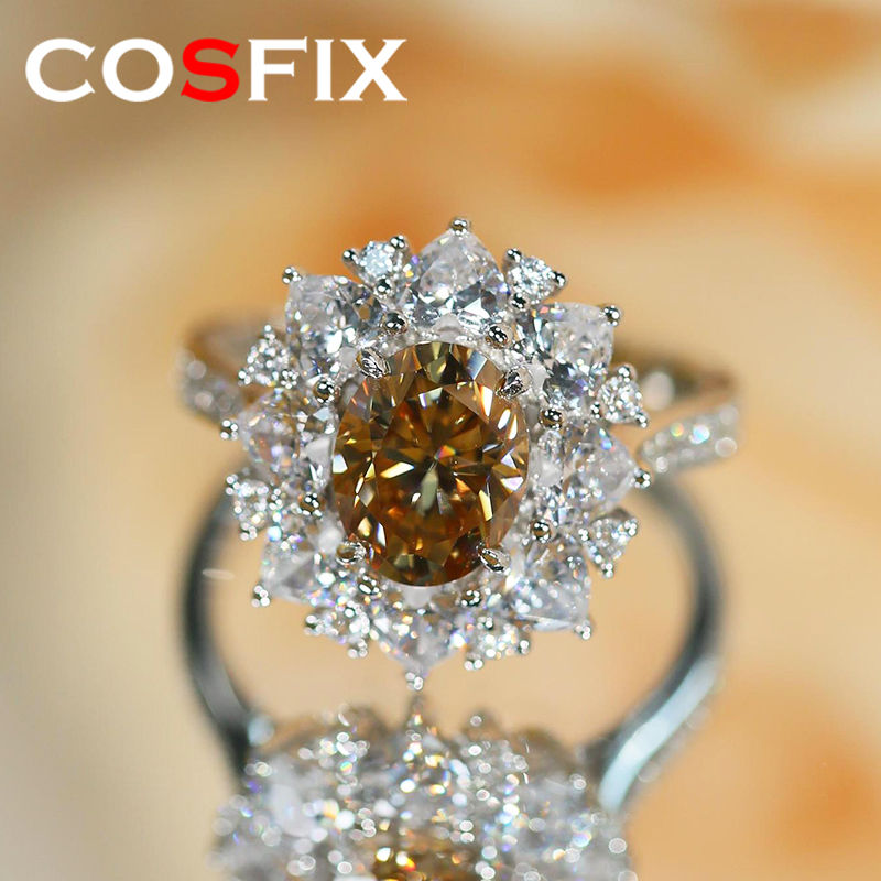 Women Moissanite Ring s925 Silver Oval Cut Blue Moissanite Rings for Women Luxur