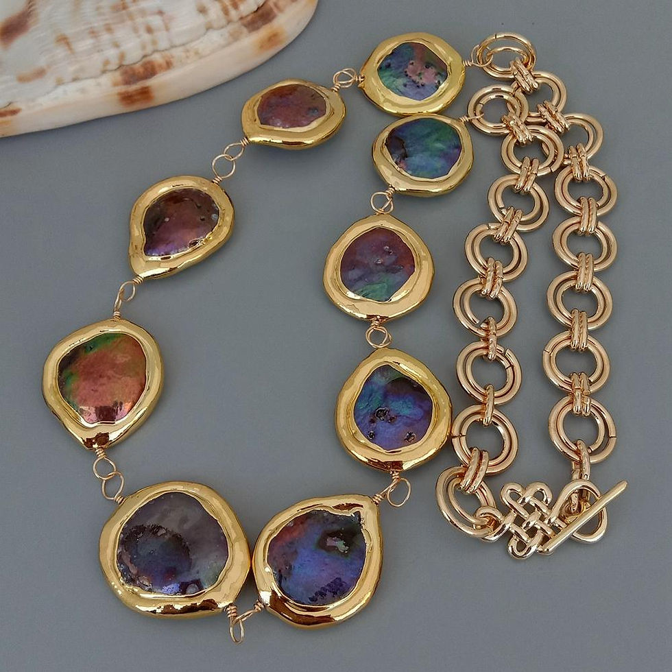 KKGEM Freshwater Cultured Black Pearl Coin Shape Gold Color Plated Wrap Necklace