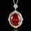 Thumbnail: Exquisite Vintage Inspired Gold Macrame Pendant Necklace with A Fiery Red Oval G