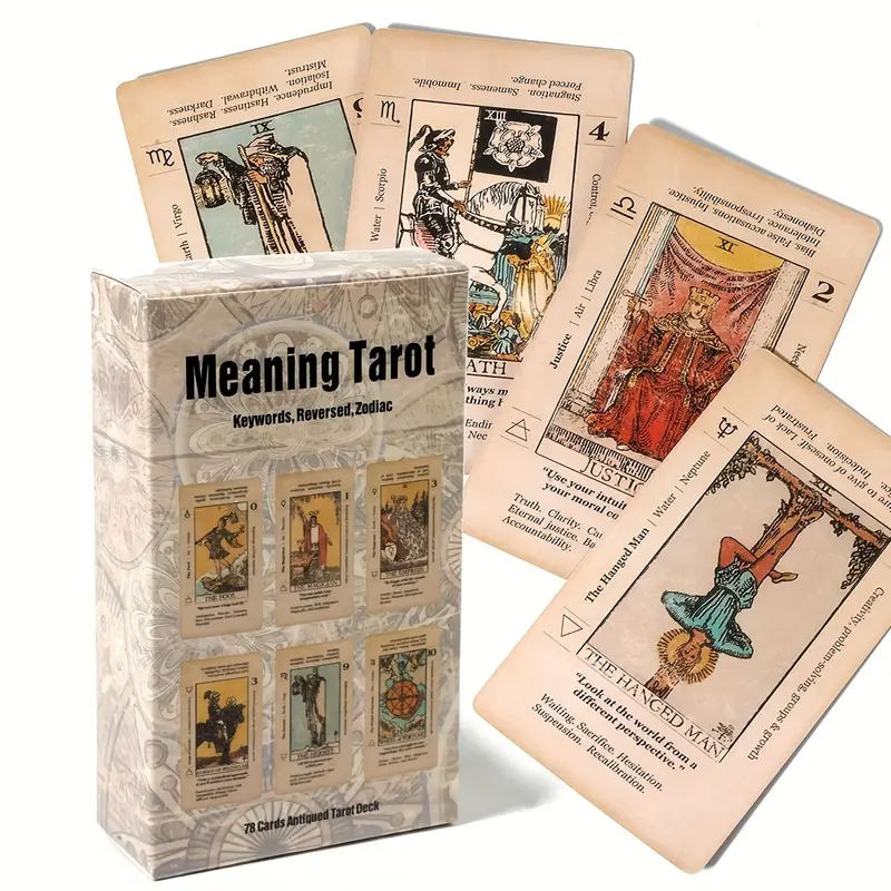 1 Box of Meaning Tarot Card For Beginner Tarot, Keyword Antiqued Tarot Deck, 78 