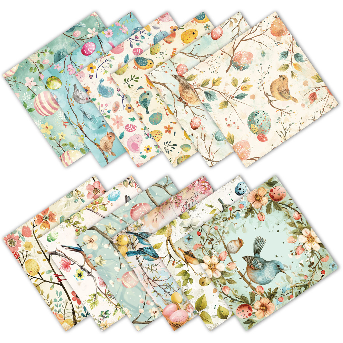 12pcs Easter Chick & Vintage Floral Egg Scrapbook Paper,Single-side Decorative P