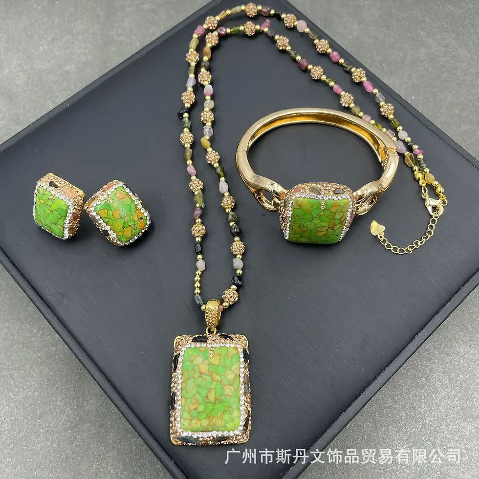 New turquoise pattern set, tourmaline rough stone inlaid fashion light luxury ma