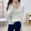Thumbnail: Women Autumn Casual Solid Sweater V Neck Long Sleeve Fashion Top Winter Wooden E