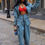 Thumbnail: Fall Denim Suit For Women Long Sleeve Lapel Top And Wide Leg Pant Outfits Comfor