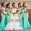Thumbnail: Mint Green Long Bridesmaid Dresses For Black Women Spaghetti Straps Mermaid Sequ