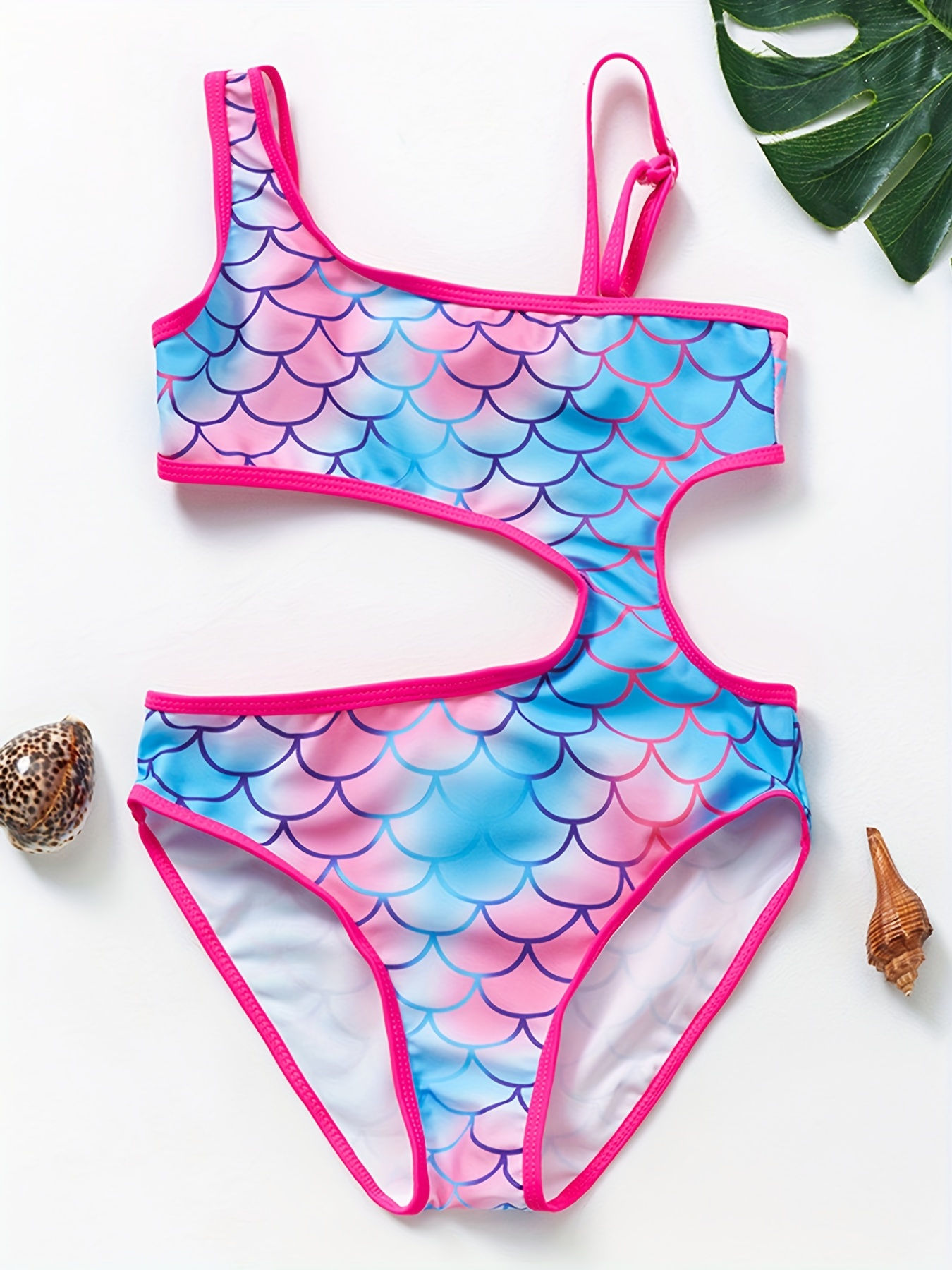 3-10 years Toddler Girls One-piece Swimsuits Kids Girl Fish-scale Printed Halter