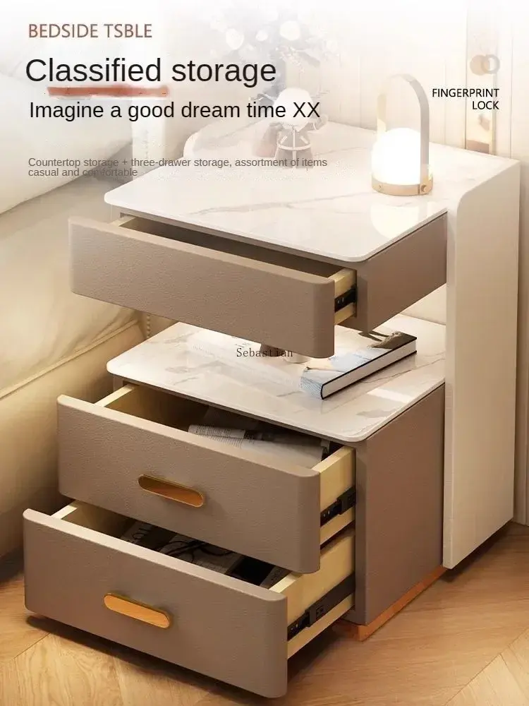 Smart Home Bedside Table, Wireless Charging Password Lock, Three-layer Bedroom S