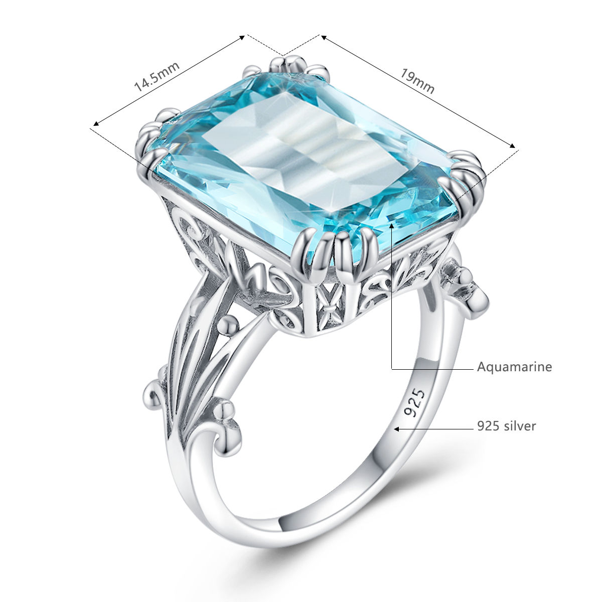 Genuine 925 Sterling Silver Jewelry Set For Women Aquamarine Pendant Earrings Ri