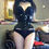 Thumbnail: Annzley Waist Slimming Corset 24 Steel Bonings Black Leather Corset Underbust Ko