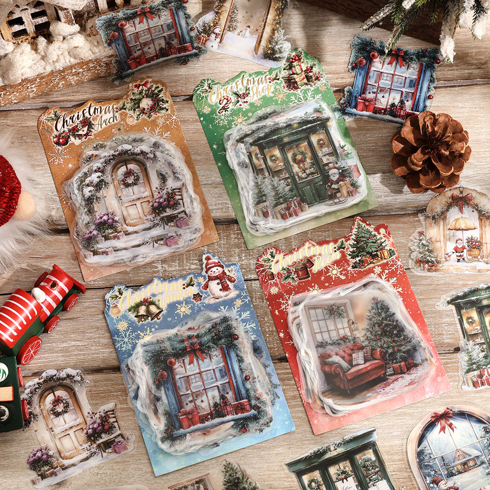 50 sheets Retro Christmas PET Scrapbooking Stickers Pack Waterproof Decoration S