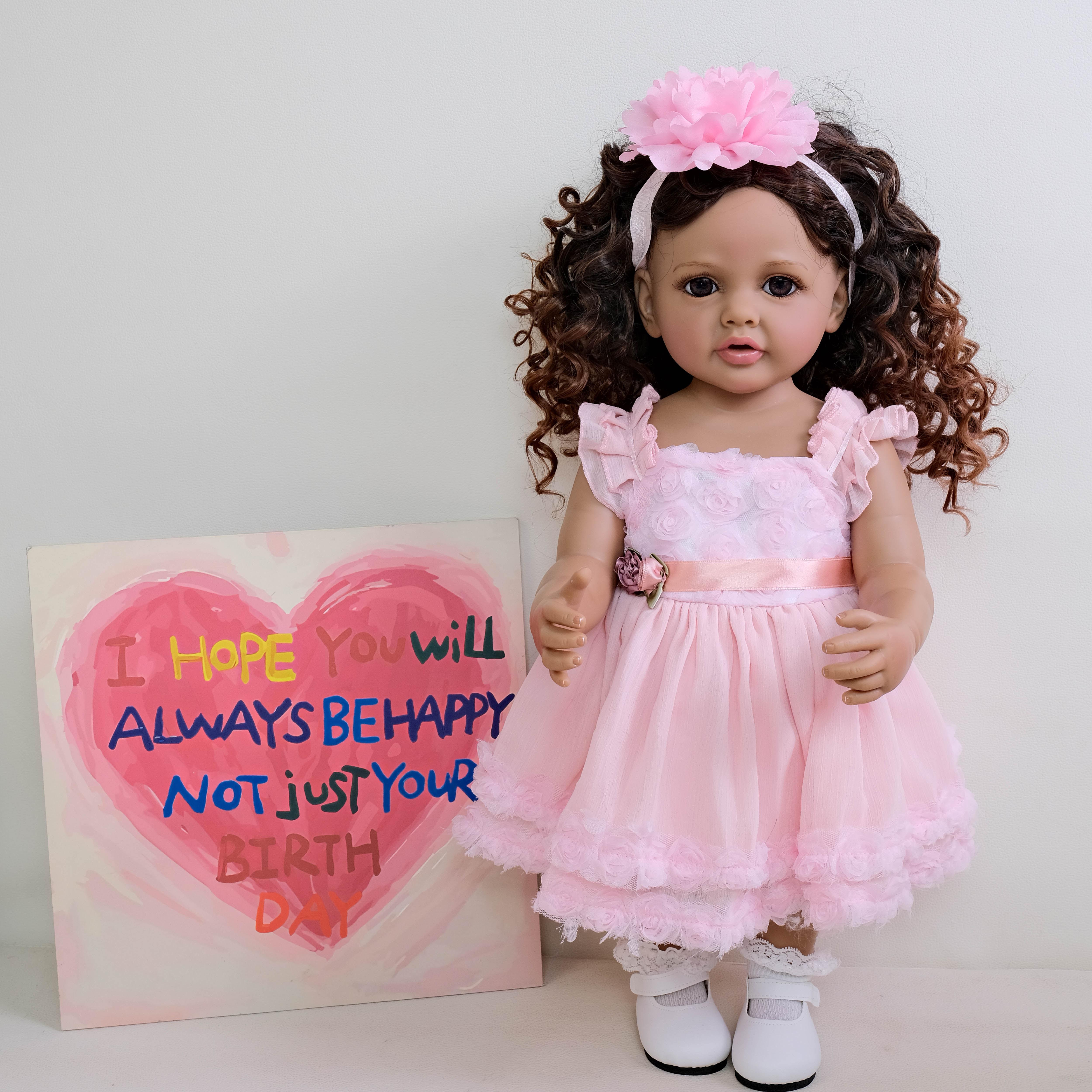 22inch Lifelike Reborn Doll Curly Hair Girl Betty Full Body Silicone Brown S