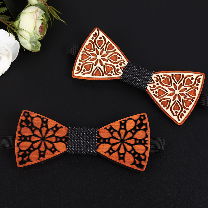 SOMESOOR Trendy Butterfly Wooden Bowtie Novelty Handmade Engraved Wood Neck Ties