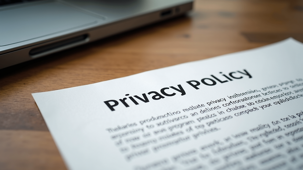 Close-up of a printed privacy policy document on a desk