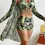 Thumbnail: Women's Fashion Draw Rope Swimsuit Print High Waist Long Sleeve Smock Split Thre