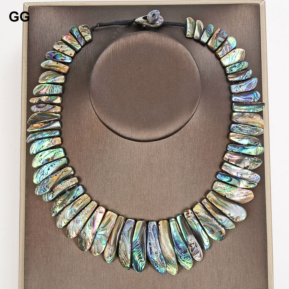 GuaiGuai Jewelry 19'' Handmade Natural Green Paua Abalone Shell Sea Shell Neckla