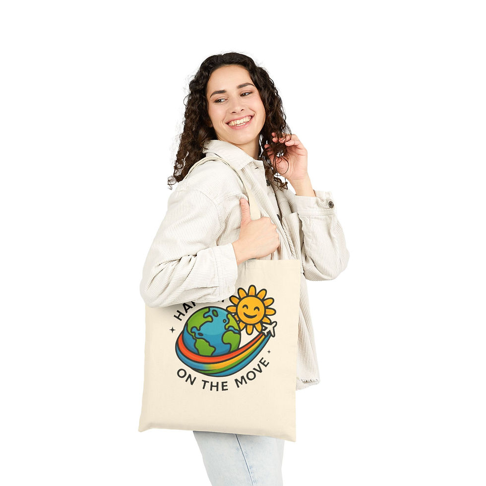 Thumbnail: Happily On The Move Cotton Canvas Tote Bag,