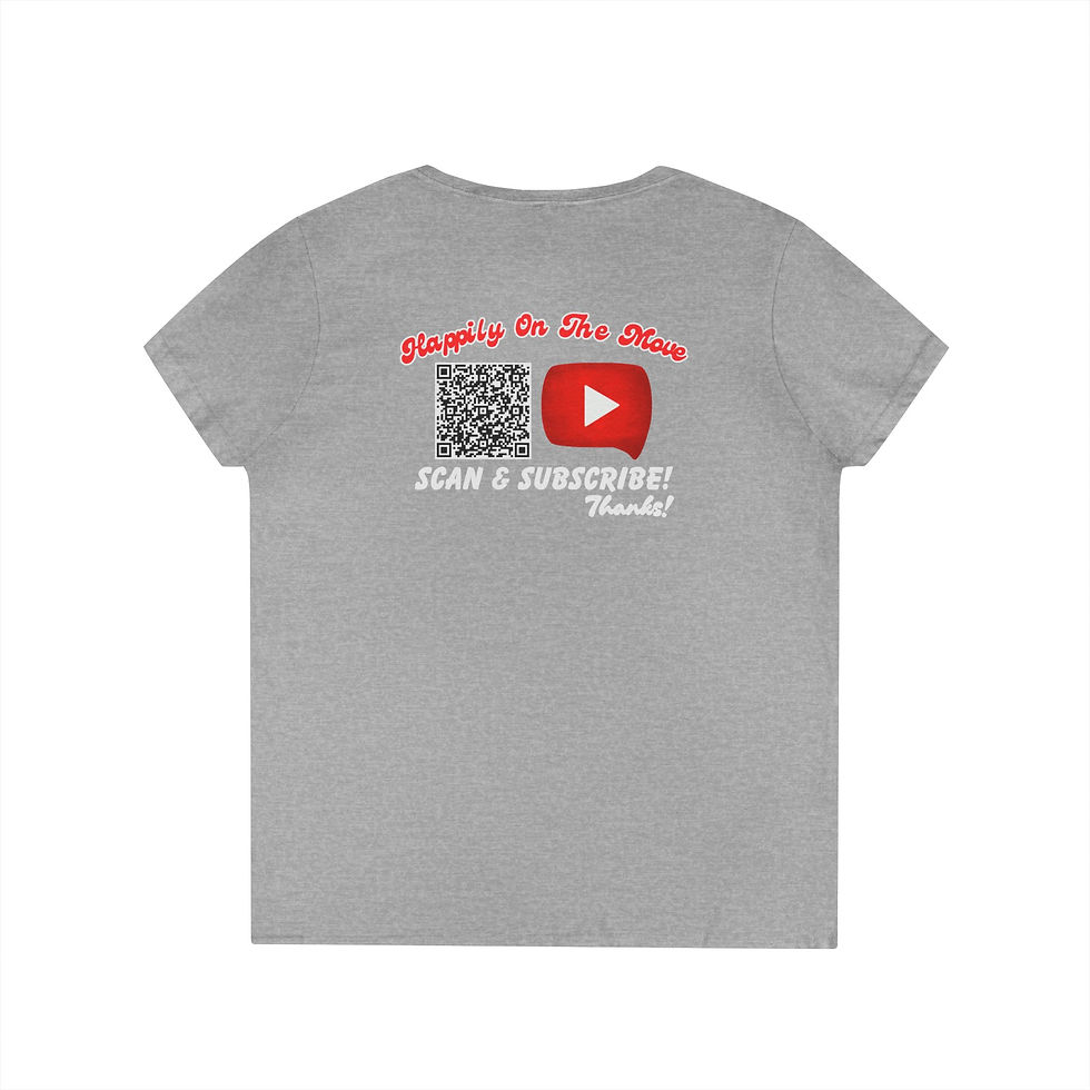 Thumbnail: Happily On The Move Ladies V-Neck Tee With Printed Back