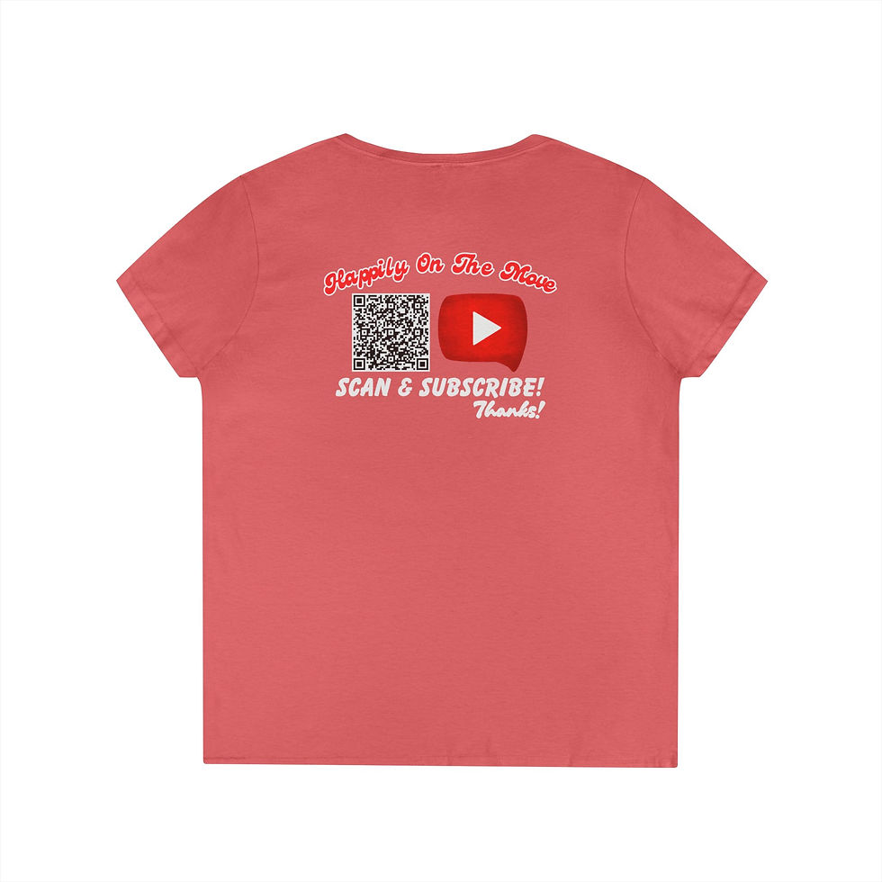 Thumbnail: Happily On The Move Ladies V-Neck Tee With Printed Back