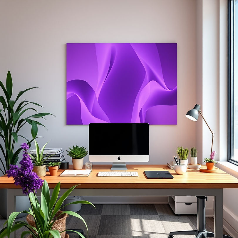 give me a relaxing image of natural health with purple colors in a hippy way in an office