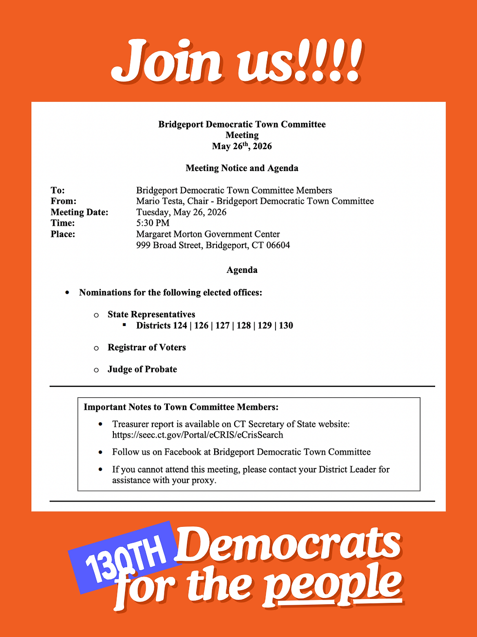 Bridgeport Democratic Town Committee Convention