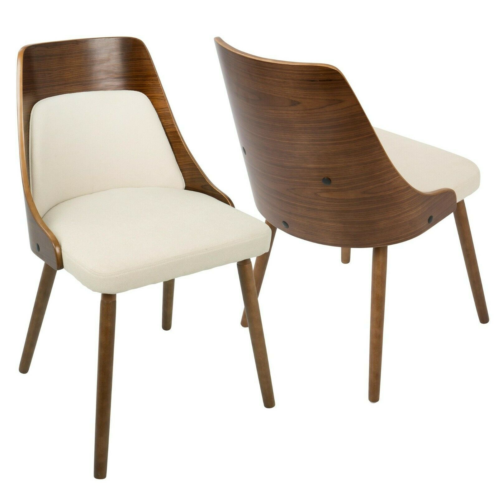 Anabelle Mid-Century Modern Accent Dining Chair in Walnut & Cream