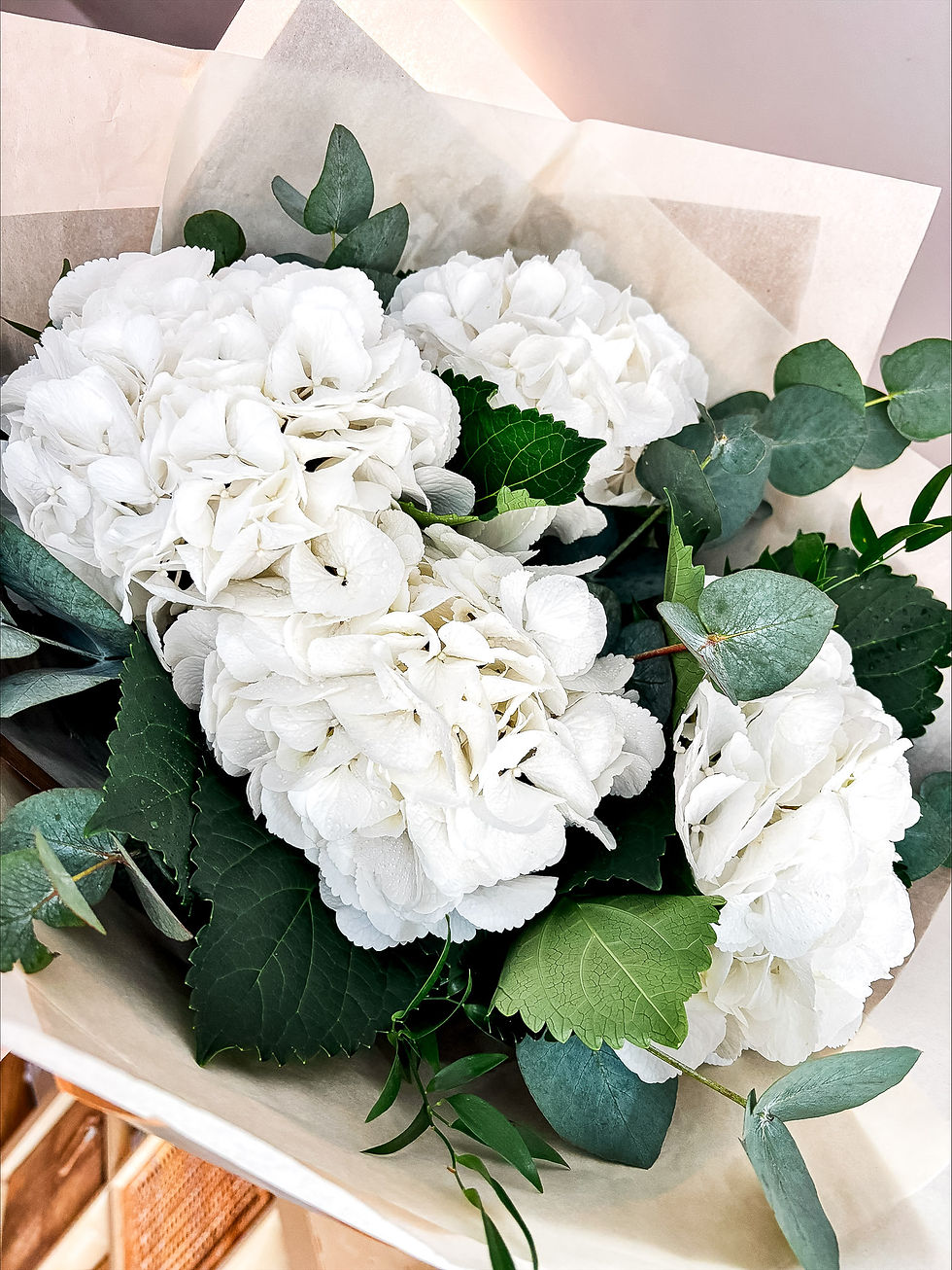 Hand-tied hydrangea bouquet by Wirral floral studio Blooms Floristry