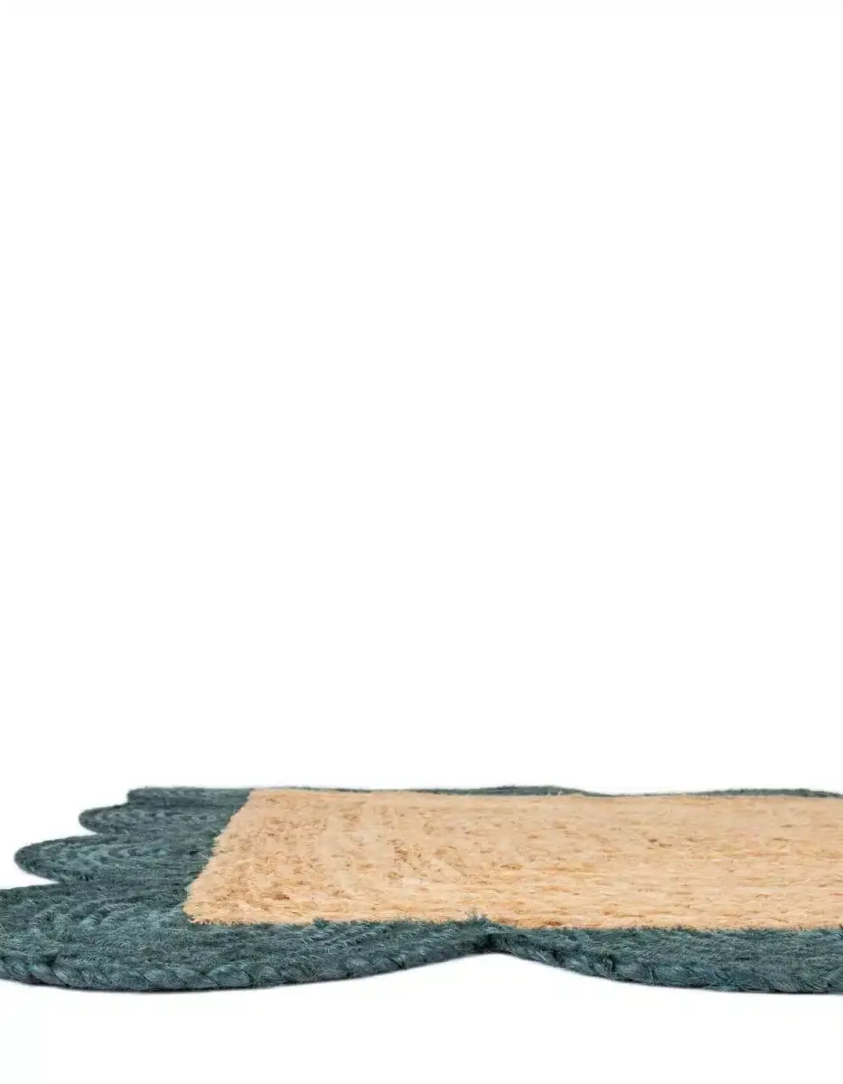 Miniatura: Tapete Trenzado de Yute con Orilla Ornamental en Natural y Verde