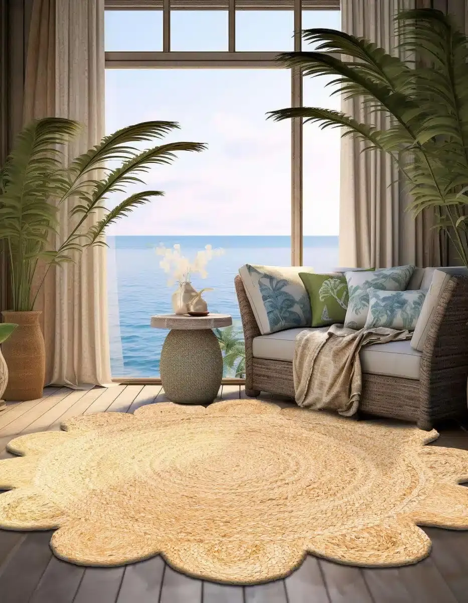 Miniatura: Tapete Trenzado de Yute con Orilla Ornamental en Natural