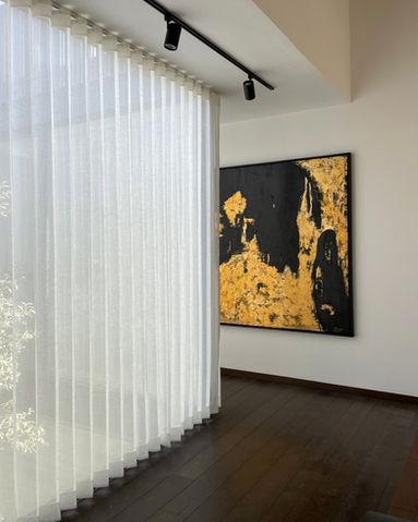 Cortina Onda Perfecta de tergal en ventanal completo