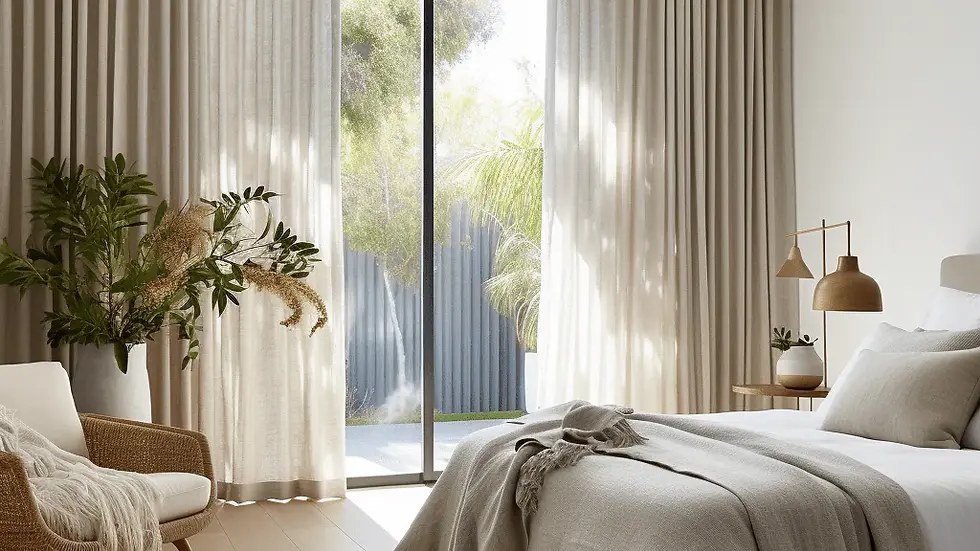 Cortina de tergal onda perfecta en recámara