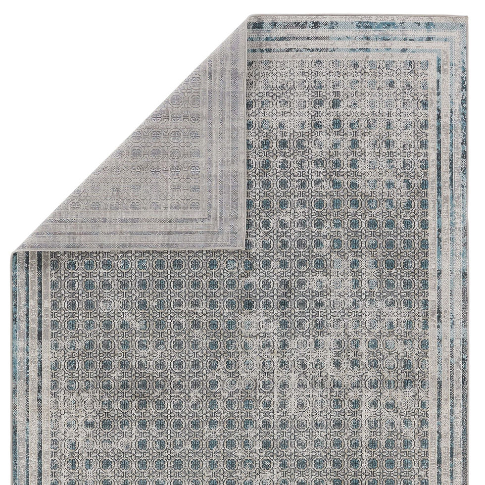 Miniatura: Tapete Nadia Tribal Enrejado en Gris y Azul