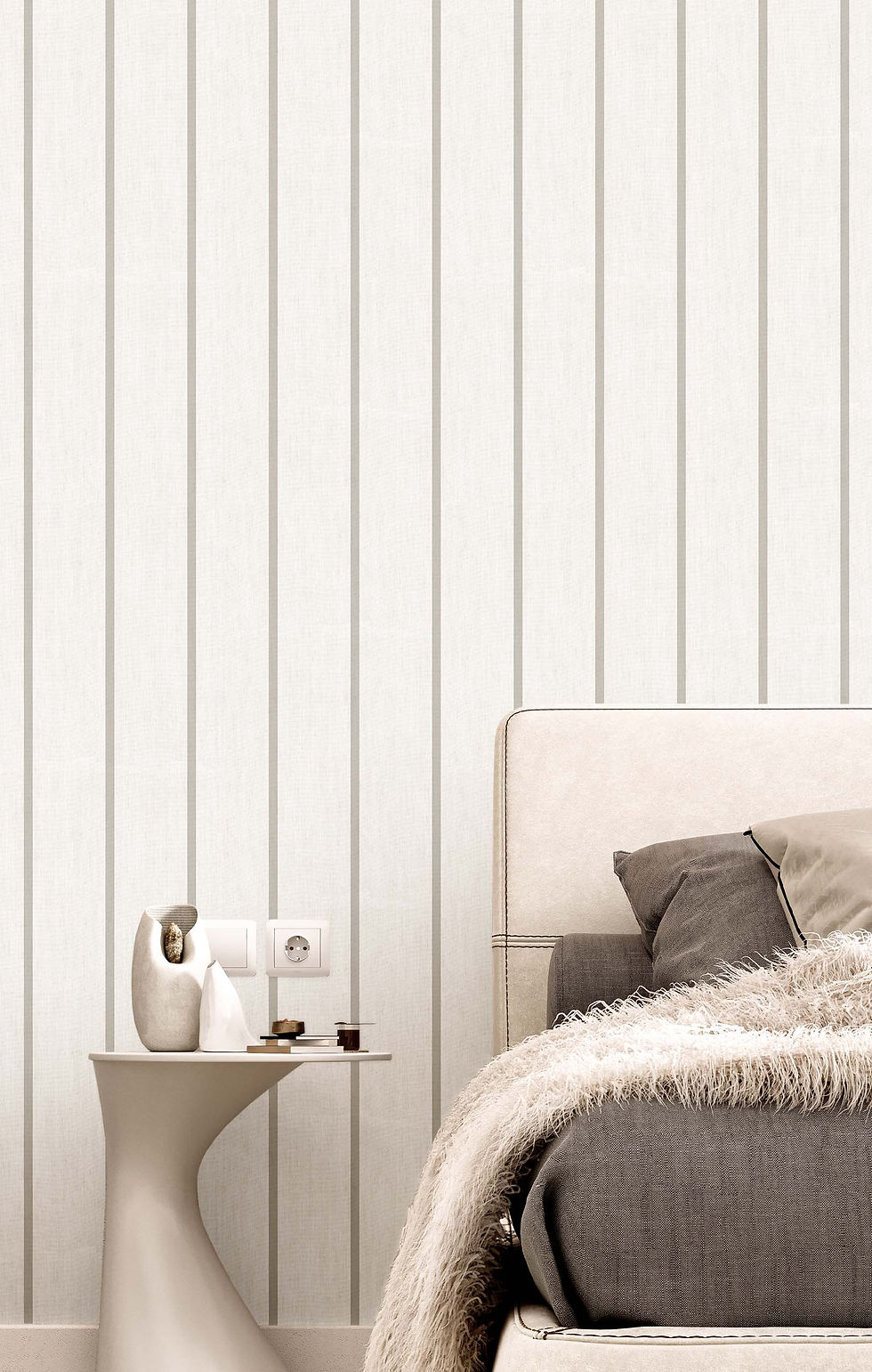 Papel Tapiz Top Stripes 38461 instalado en el muro de cabecera de una habitación