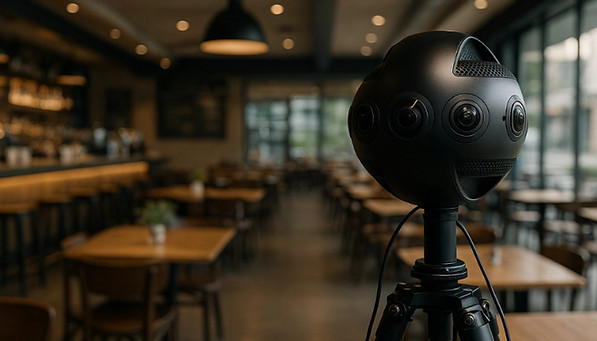 Professionelle 360° Fotografie in einem modernen Café in Düsseldorf – erstellt mit einer h