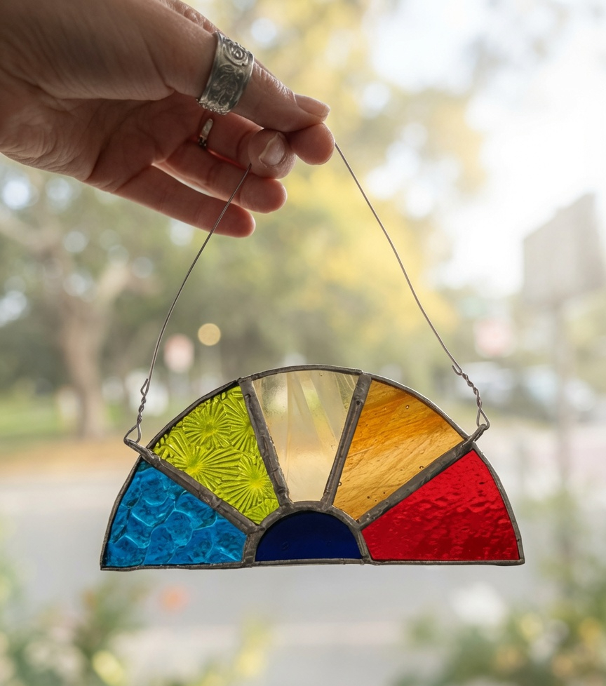 Make & Take stained glass class final piece rainbow suncatcher