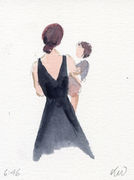 Watercolor sketch of a woman holding a baby