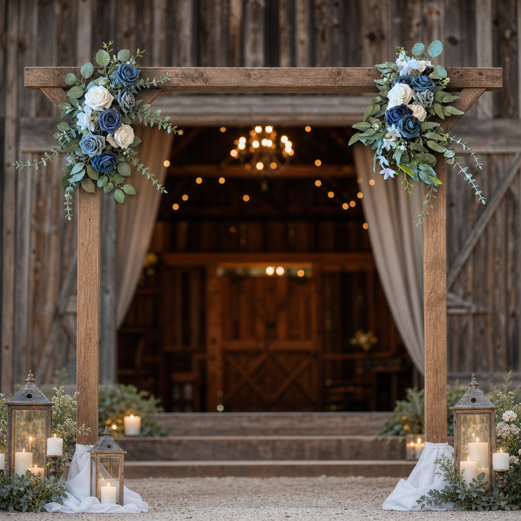Navy Blue Ceremony Arch Florals
