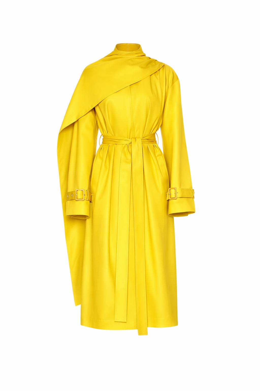Lightweight Wool Trench with Asymmetrical Scarf