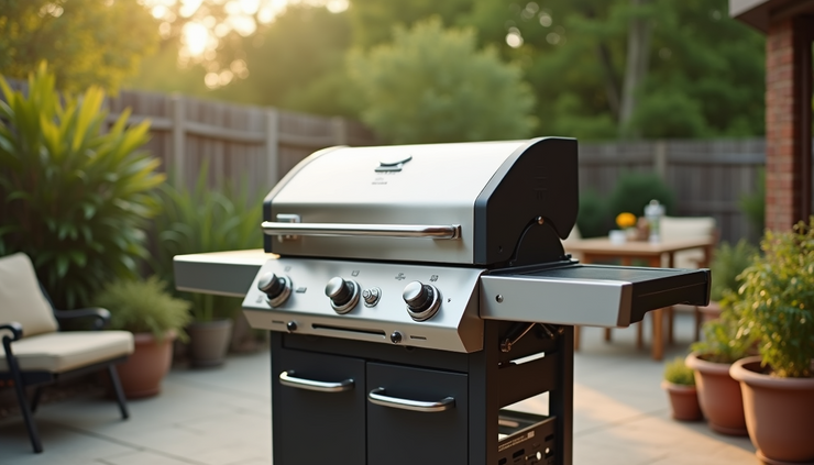 Eye-level view of a clean outdoor grill ready for summer use