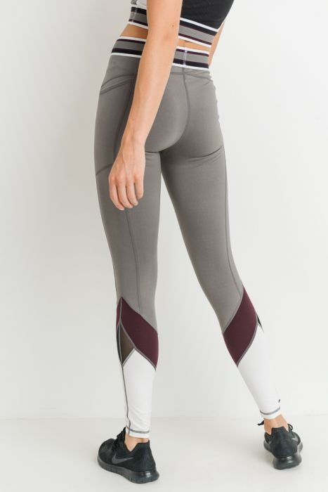 Thumbnail: Gym Comfy Power Flex Cross Fit Running High Waist  Leggings Grey/Burgundy/White