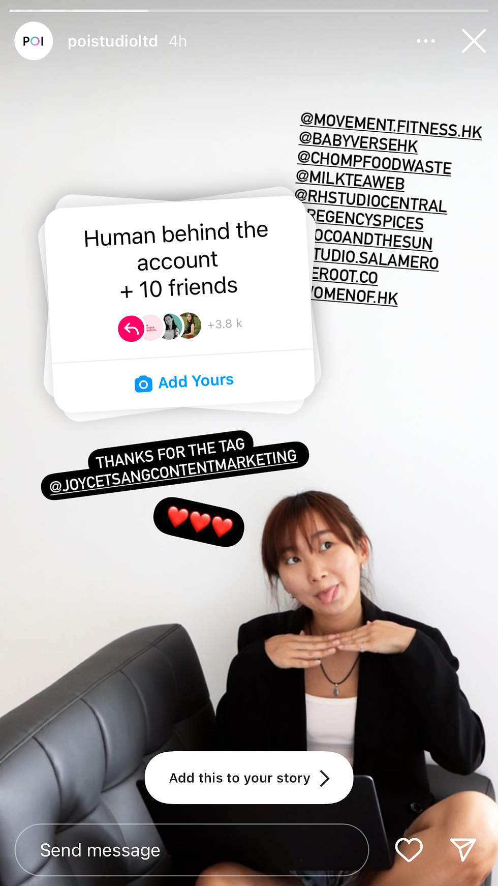 Building a community online - poistudioltd IG stories tag