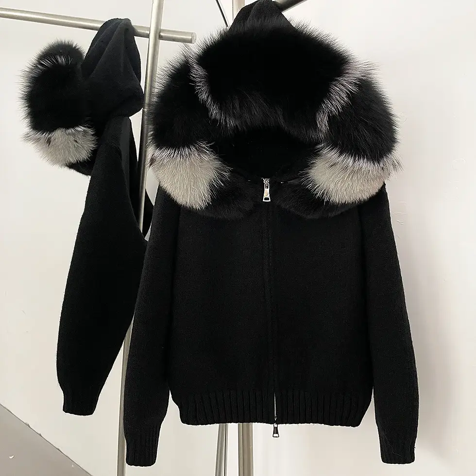 Thumbnail: OFTBUY New Fashion Autumn Winter Casual Hooded Real Fox Fur Collar Fashion Short
